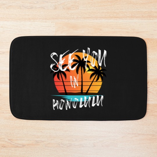 Discover Honolulu retro vintage family surfer souvenir Bath Mats