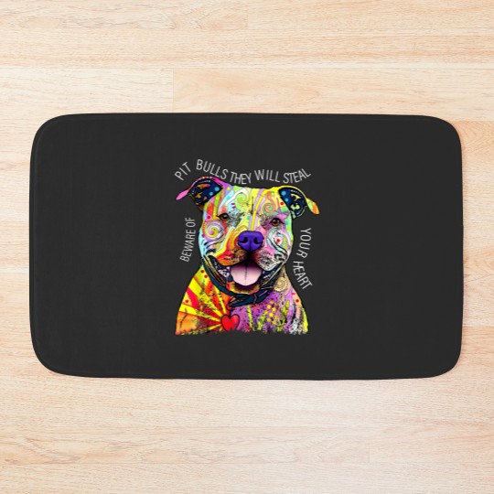 Discover Beware Pitbull They Will Steal Your Heart Bath Mats, Pit Bull Bath Mats