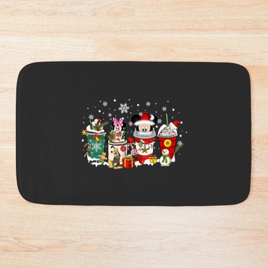Discover Cute Animated Mouse Christmas Coffee Bath Mats, Mouse Christmas Bath Mats