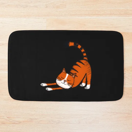 Discover Cute cat with black stripes and orange color Bath Mats