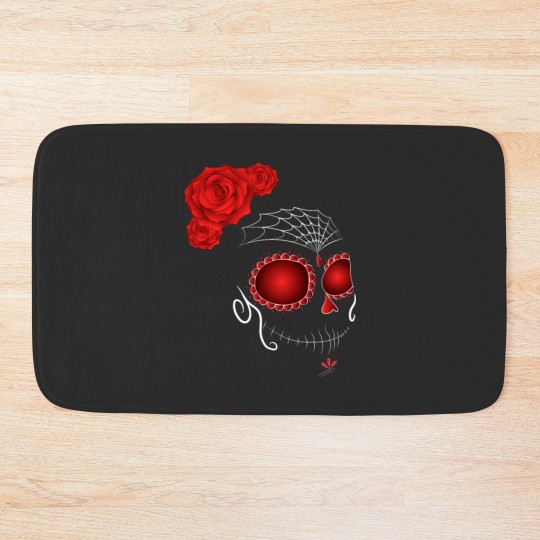 Discover Sugar Skull with Rose Crown Dia De Los Muertos Bath Mats