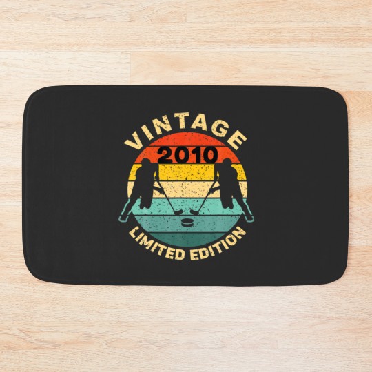 Discover Ice Hockey Vintage 2010 Bday 12Th Birthday Hockey Bath Mats