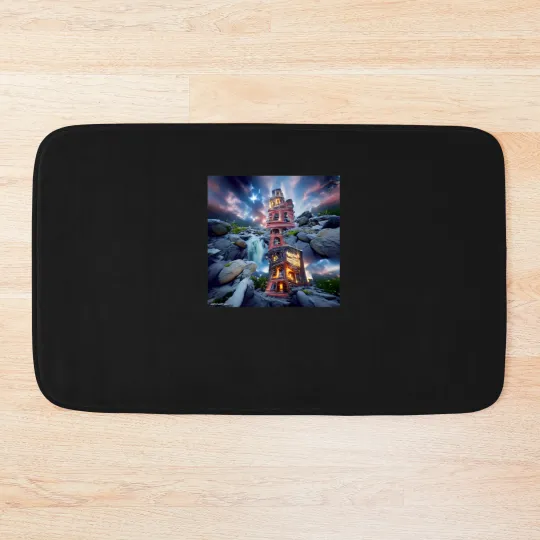 Discover TOWER BETWEEN WORLDS ORIGINAL DIGITAL AI GENERATED Bath Mats