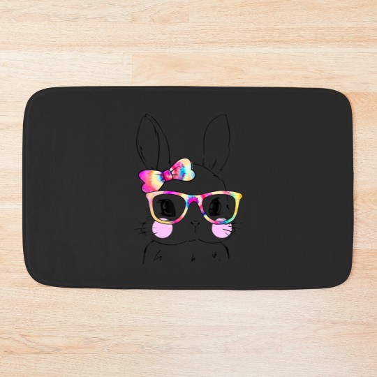 Discover Cute Bunny Rabbit Face Tie Dye Glasses Girl Happy Bath Mats