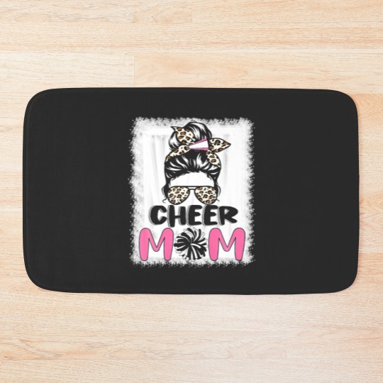 Discover Cute Messy Bun Cheer Mom Funny Leopard Bandana Mot Bath Mats