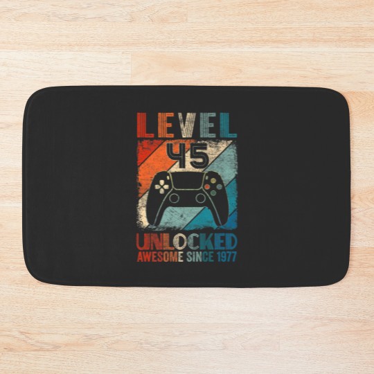 Discover Vintage Level 45 Unlocked Video Gamer Awesome Sinc Bath Mats