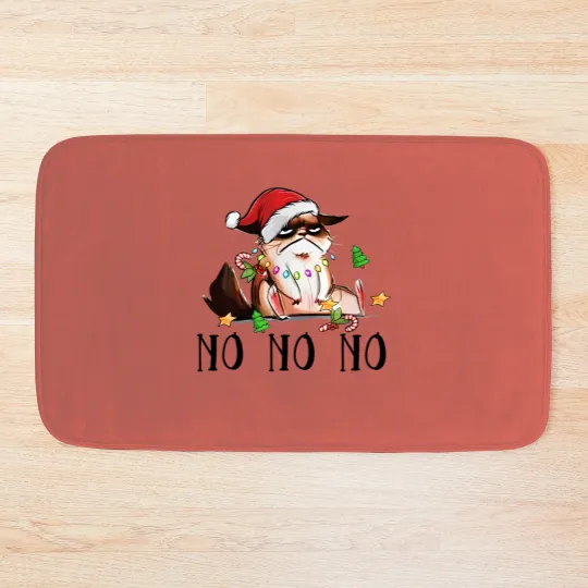 Discover Ugly Christmas Cat Wearing Xmas Hat Say "No No No" Bath Mats