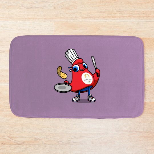 Discover Paris 2024 Phryges - Cartoon chef in red apron with food Bath Mats