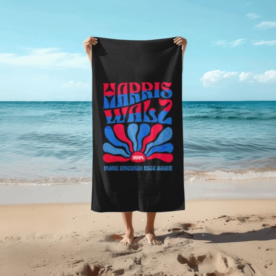 Discover Harris Walz 2024 Vintage Boho Groovy Retro red Blue Kamala Harris 2024 - Harris Walz 2024 - Beach Towels