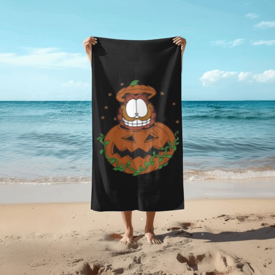 Discover Halloween Garfield Pumpkin Beach Towels, Halloween Pumpkin Garfield Cat Beach Towels