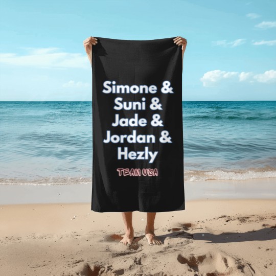 Discover USA Women's Gymnastics Simone Biles, Suni Lee, Jade Carey, Jordan Chiles Beach Towels