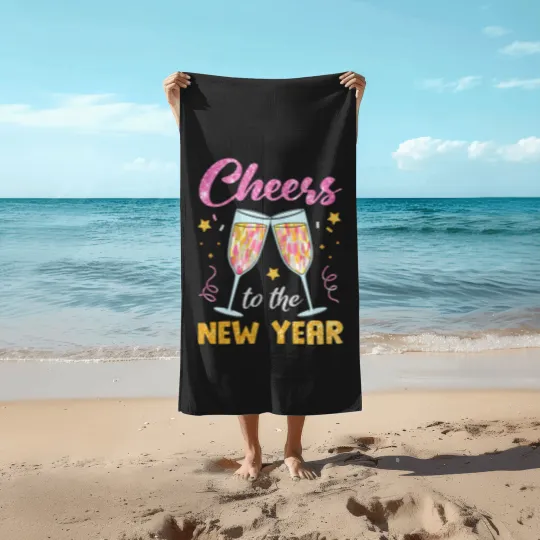 Discover New Year 2025 Beach Towels, Cheers to the New Year, Retro New Years Beach Towels