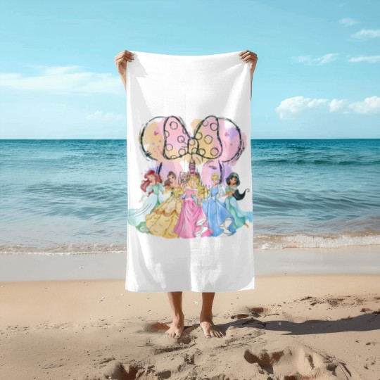 Discover Vintage Disneyyy Princess Squad Beach Towels, Watercolor Castle Beach Towels