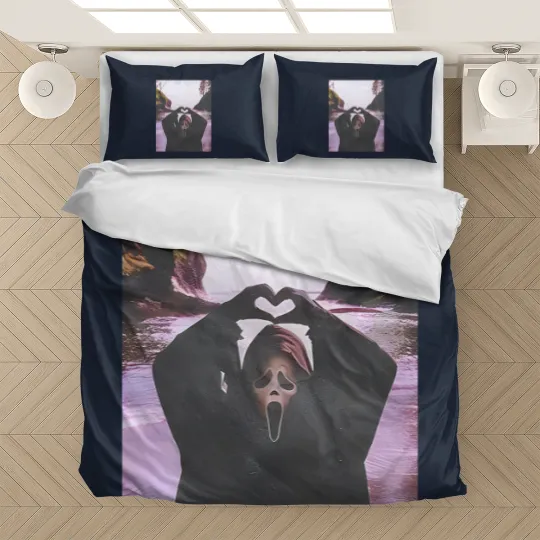 Discover Scream Halloween Heart Hands Comfort Colors Bedding Sets, Ghostface Scream Halloween Bedding Sets, Michael Myers Bedding Sets, Horror Movie Bedding Sets Gift