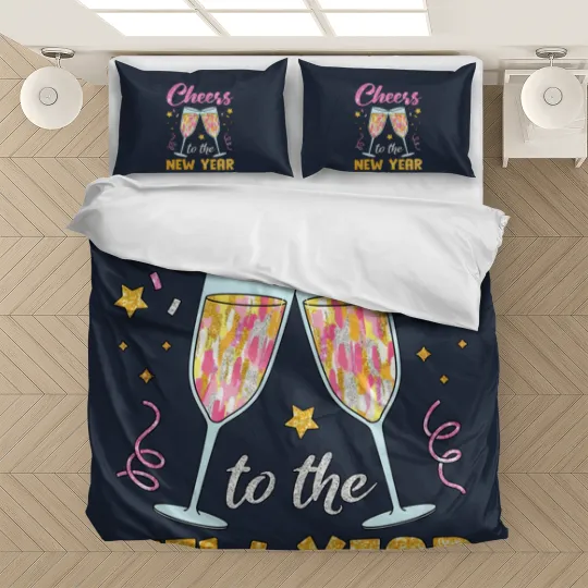 Discover New Year 2025 Bedding Sets, Cheers to the New Year, Retro New Years Bedding Sets