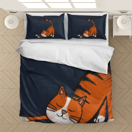 Discover Cute cat with black stripes and orange color Bedding Sets