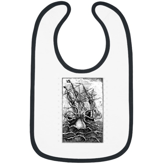 Discover Vintage Kraken attacking ship illustration with white background Bibs