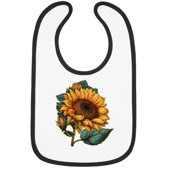 Discover Sunflower Flower Emblem Floral Plant Art Painting Style Bibs