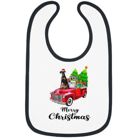 Discover Doberman Pinscher Ride Red Truck Christmas Pajama Bibs