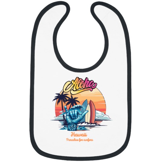 Discover Aloha, Hawaii, paradise for surfers,cool graphic with hawaiian "shaka" gesture Bibs