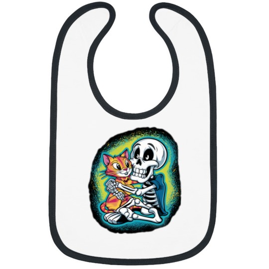 Discover HALLUAN-skeleton hugging cat hoddie design digital art Bibs