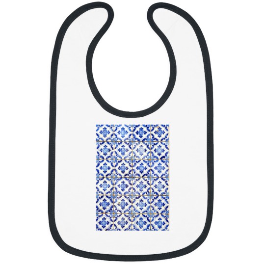 Discover Portuguese tiles. Blue flowers and leaves Long Bibs