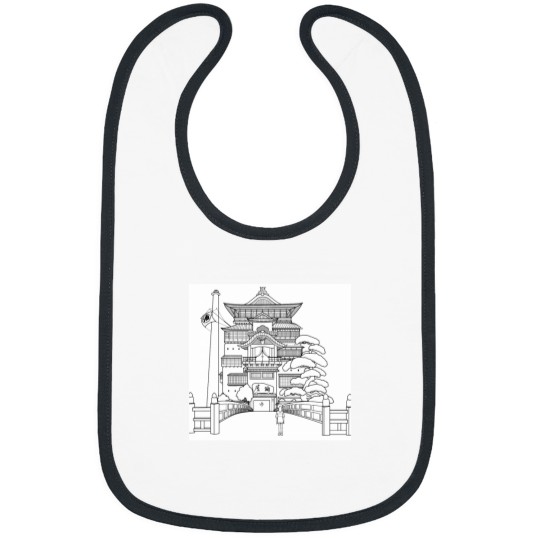 Discover Spirited Away Bathhouse with Chihiro but a simple line drawing Classic Bibs