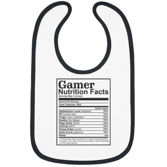 Discover Gamer Nutrition Facts funny video games lover gift gaming humor Bibs