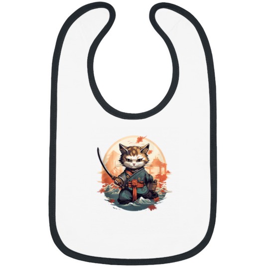 Discover Funny Kawaii Ninja Cat Samurai Bib