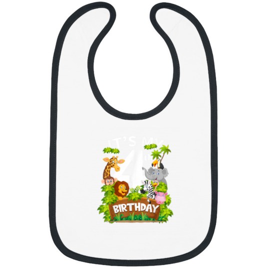 Discover Its My 4th Birthday Zoo Animal Cute 4 Year Old Birthday Bibs