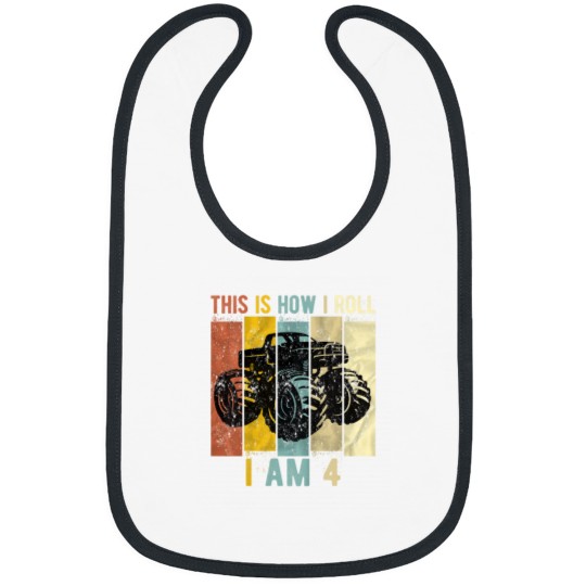 Discover Kids 4 Year Old Birthday Boy Monster Truck 4th Birthday Bibs
