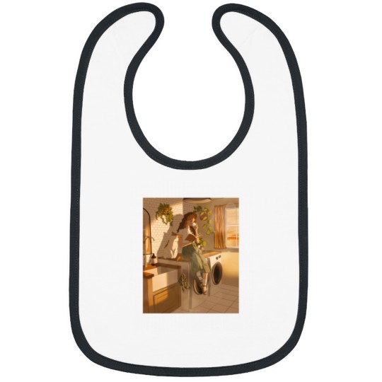 Discover Girl with Coffee Book Cat Laundry Bibs
