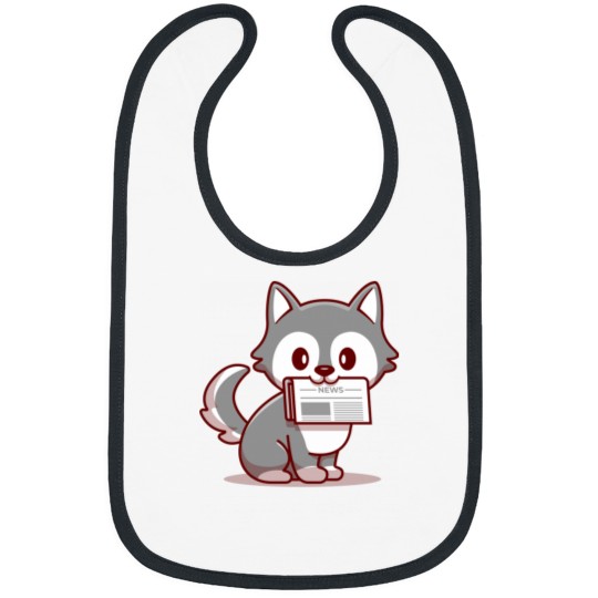 Discover Cute Wolf With Newspaper T-Shirt Bibs