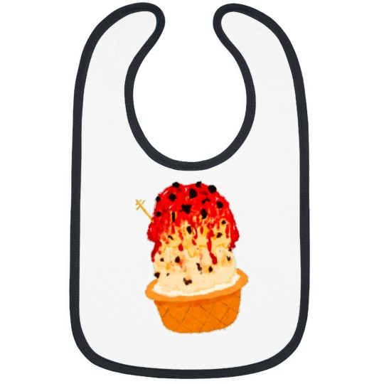 Discover 3 SCOOP ICECREAM TOPPED WITH STRAWBERRY SYRUP IN A WAFFLE CONE CUP Active Bibs