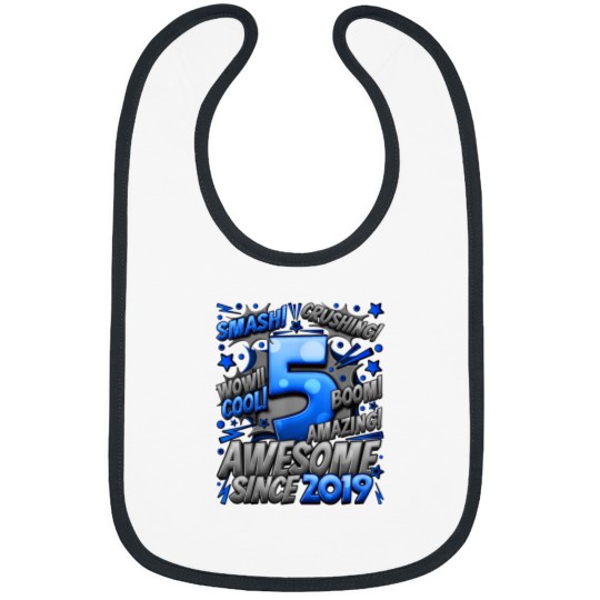 Discover 5th Birthday Comic Style Awesome since 2019 5 Yea Bibs