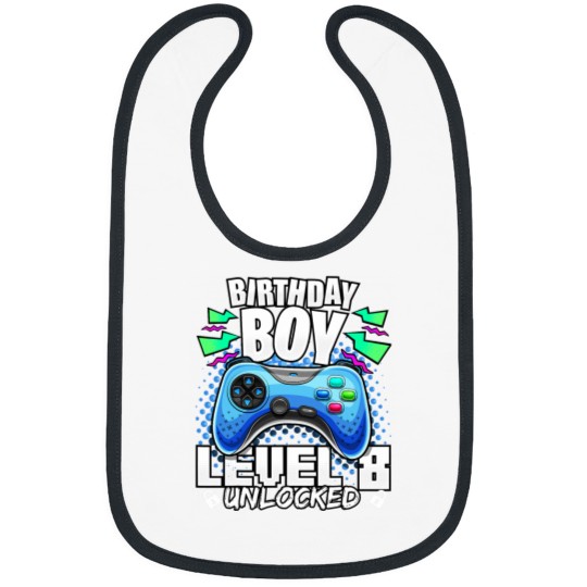 Discover Level 8 Unlocked Video Game 8th Birthday Gamer Gift Boys Bibs