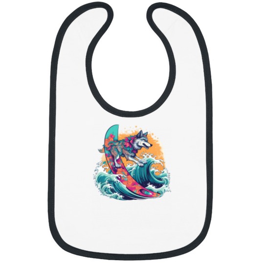 Discover Wolf Surfing 80S Commercial Graphic T Shirt Bibs
