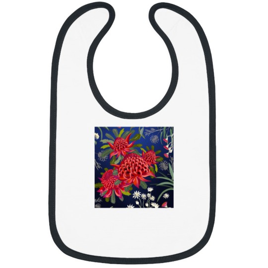 Discover Botanical Australian Native Flowers Waratah Forals Red Blue Bright Contemporary Art Bibs