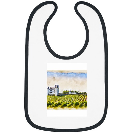 Discover Watercolor of French Loire Valley vineyards and chateau Active Bibs