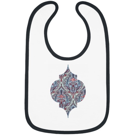 Discover Botanical Moroccan Doodle Pattern In Navy Blue Red  Grey Bibs