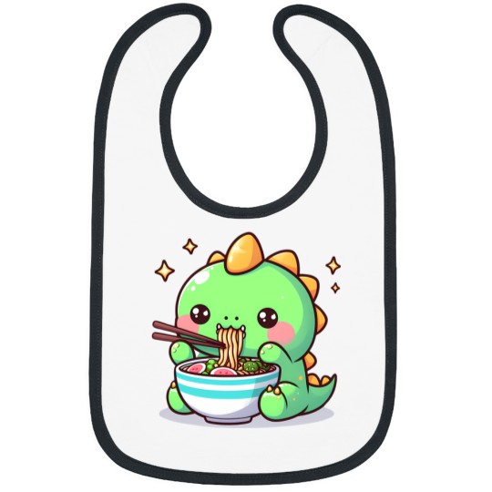 Discover Kawaii Dinosaur  Kawaii Dino Enjoying Noodles Tee 2 Bibs