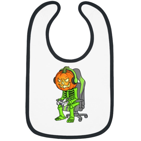 Discover Gaming Halloween Skeleton Jack O Lantern Gamer Boy Bibs