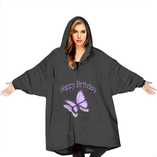 Discover Happy Birthday, Purple Butterfly Blanket Hoodies