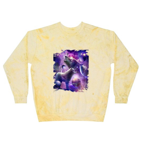Discover Cosmic Wolf Howling At Moon In SpaceT Blast Sweatshirts