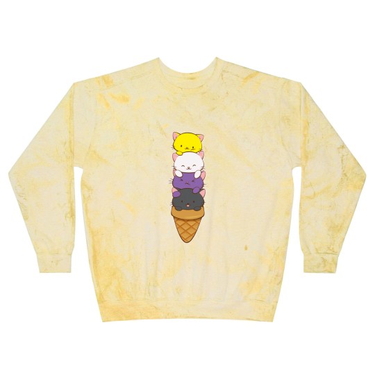 Discover Nonbinary Pride Flag Blast Sweatshirts Non-binary Pride Flag Kawaii Cat Ice Cream Cone Nonbinary