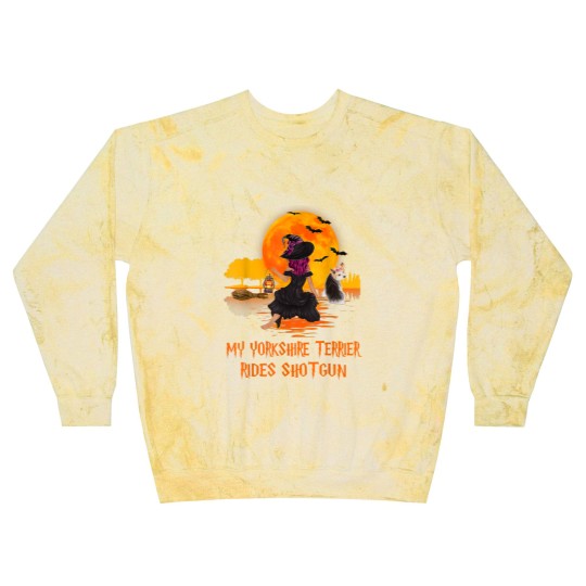 Discover My Yorkshire Terrier Rides Shotgun Dog and Witch Halloween Blast Sweatshirts