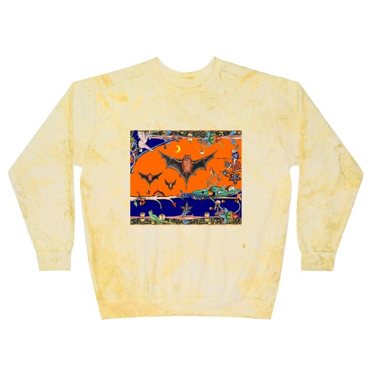 Discover WEIRD MEDIEVAL BESTIARY,FLYING BATS IN NIGHT BLUE Blast Sweatshirts