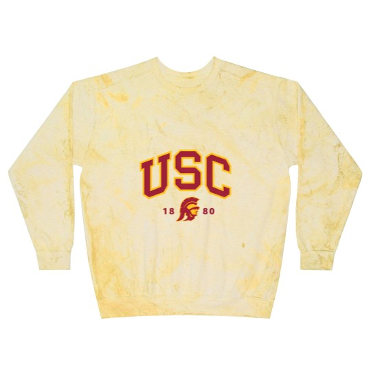 Discover usc curved block logo with cardinal gold trojan 1880 sweat Blast Sweatshirts