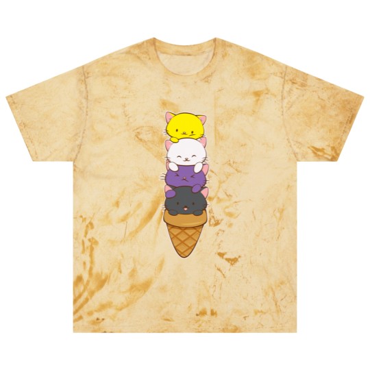 Discover Nonbinary Pride Flag Blast T Shirts Non-binary Pride Flag Kawaii Cat Ice Cream Cone Nonbinary