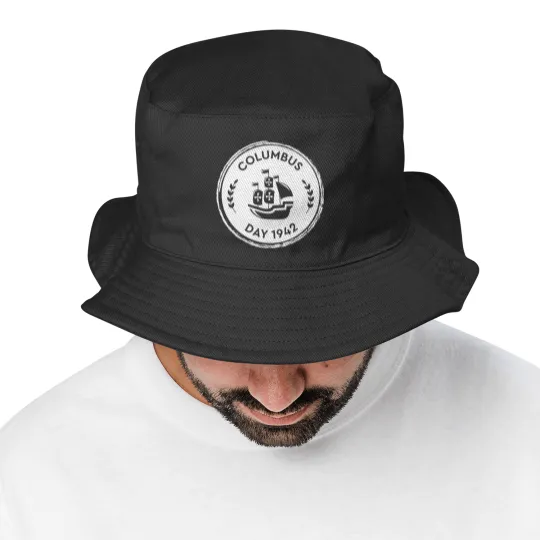 Discover Columbus Day USA America Holiday Christopher Ship Bucket Hats